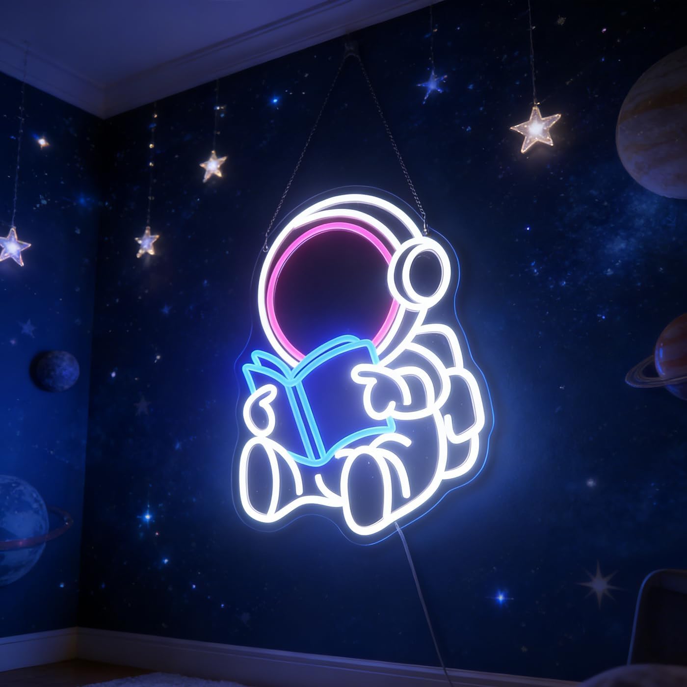 Astronaut Book Neon Sign, Astronaut Led Sign, Custom Neon Sign, Book Store Wall Decor Kid's Room Game Room Wall Art Decor,Bookish LED Sign, Bookworm Reader Club Wall Decor Christmas Birthday Gifts