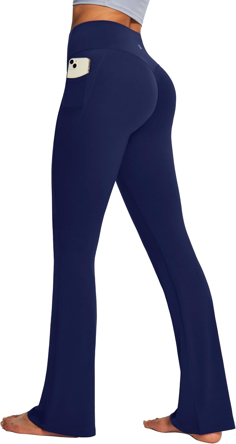 IUGA Mini Flare Leggings for Women Tummy Control Hidden Scrunch Butt Flared Yoga Pants with Pockets No Front Seam Workout