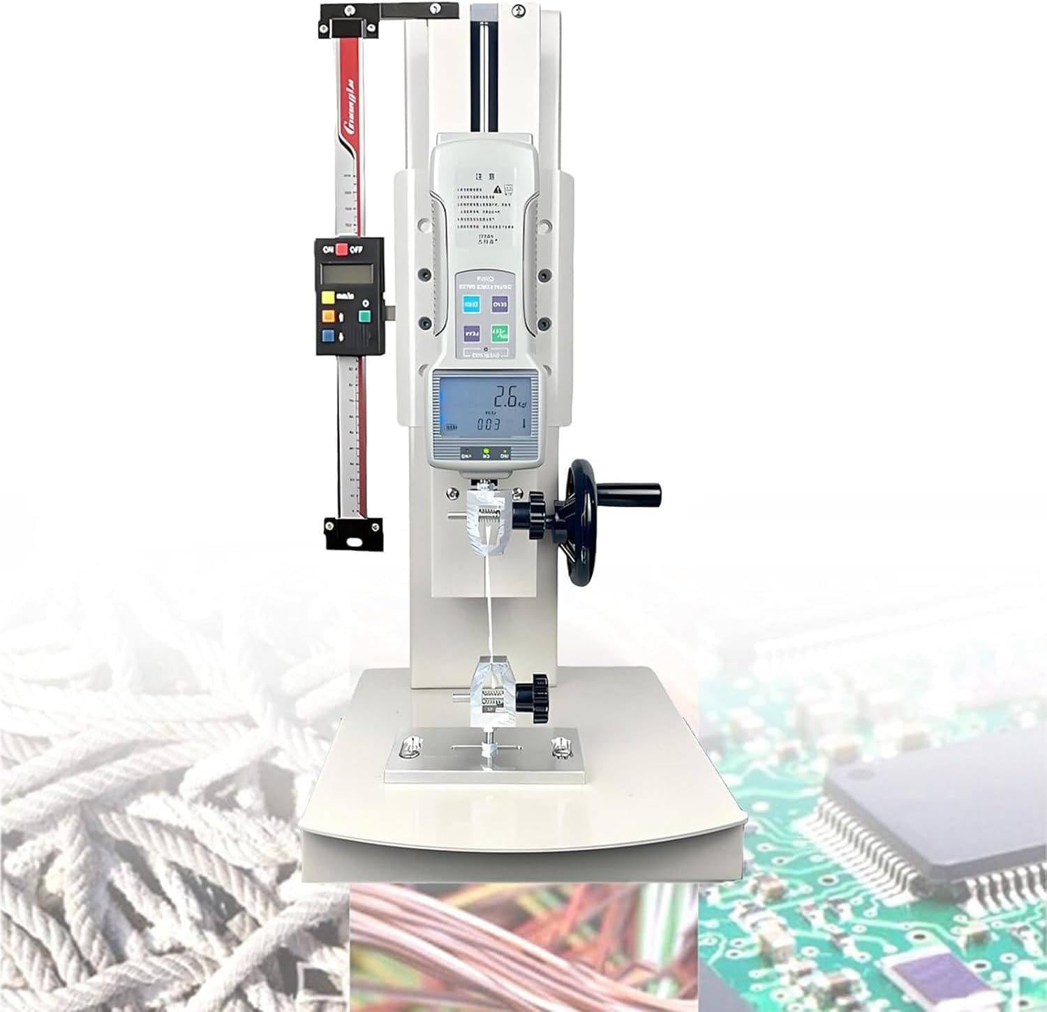 XUXIAO Digital Tensile Testing Machine, Digital Pull Tester Portable Wire Harness Terminal Tensile Force Testing with USB, Error 0.5%, Stroke 270mm, with 5 Probe, 2 Testing Clamp Withruler-2000N