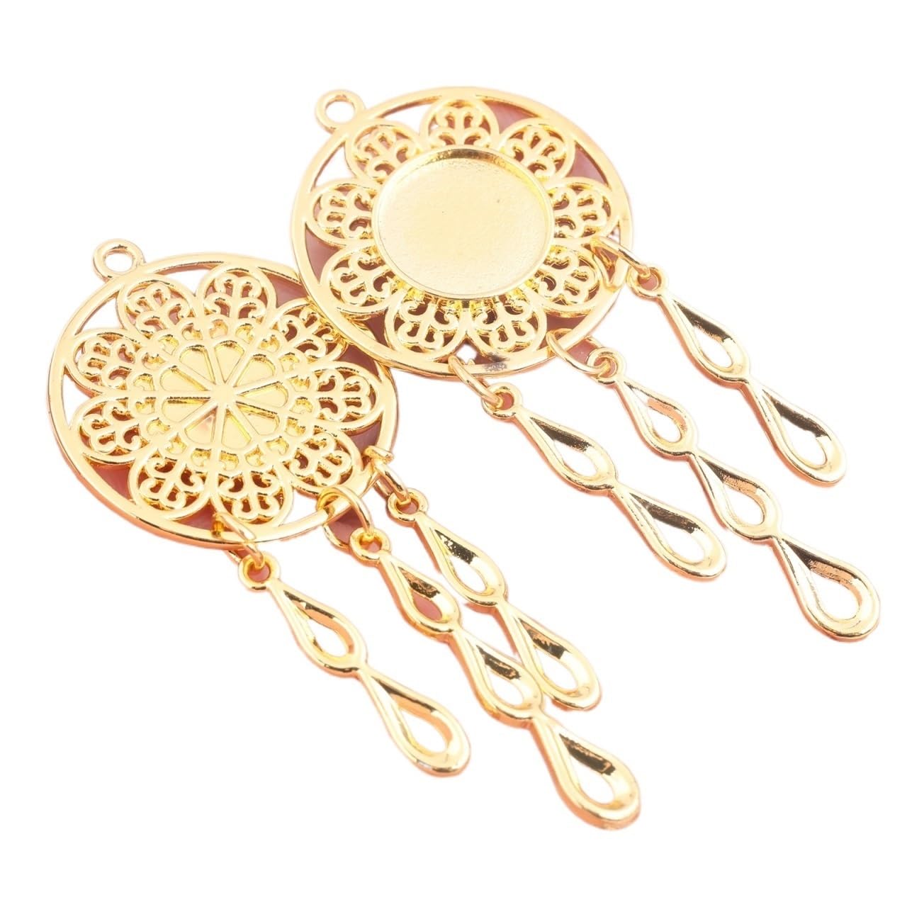 zyrqon 25pcs 12mm Cabochon Pendant Trays with Feather Teardrop Charms for DIY Jewelry Making