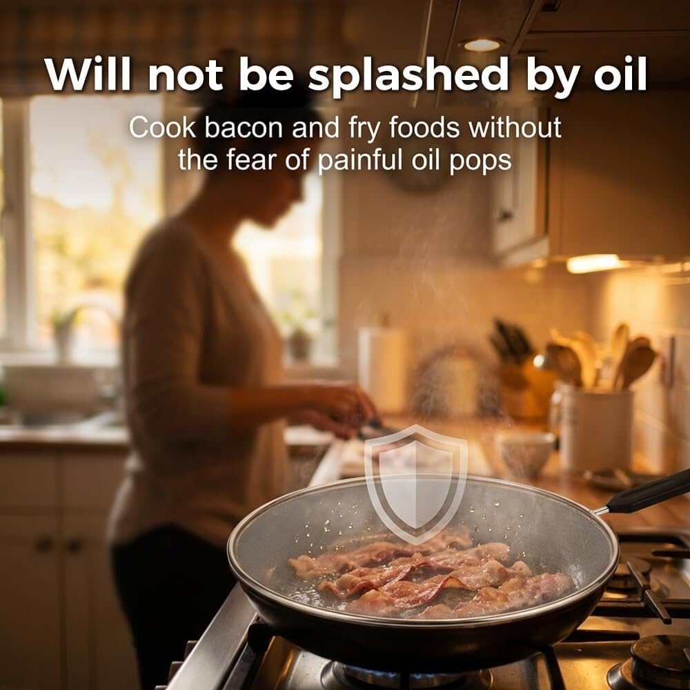 Stainless Steel Grease Splatter Guard, Splatter Screen Frying Pan, for Cooking Pots with Comfort Grip Handles Safe Cooking(7.48+9.84+11.41+12.99in)
