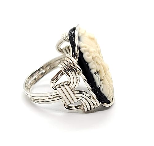 Grecian Goddess Butterfly Large Black Resin Cameo .925 Sterling Silver Ring