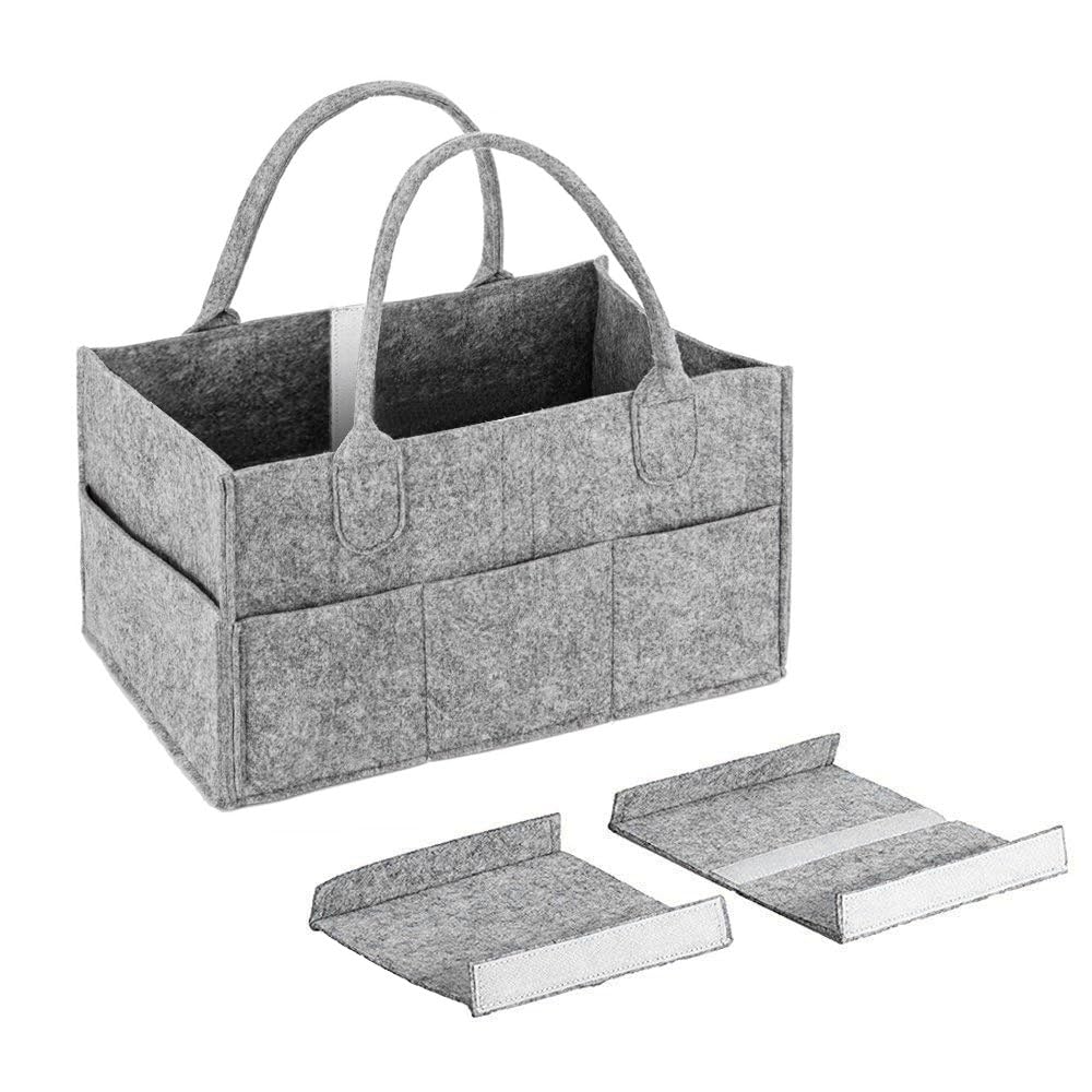 MaidMAX Cesta para Accesorios de Bebé, Canastilla de Bebé, Pañalera Portátil con Compartimentos Ajustables, para Hogar, Coche, Viaje, Gris | Bolsa de fieltro portátil multifuncional con compartimentos intercambiables para habitación de los niños, coche y