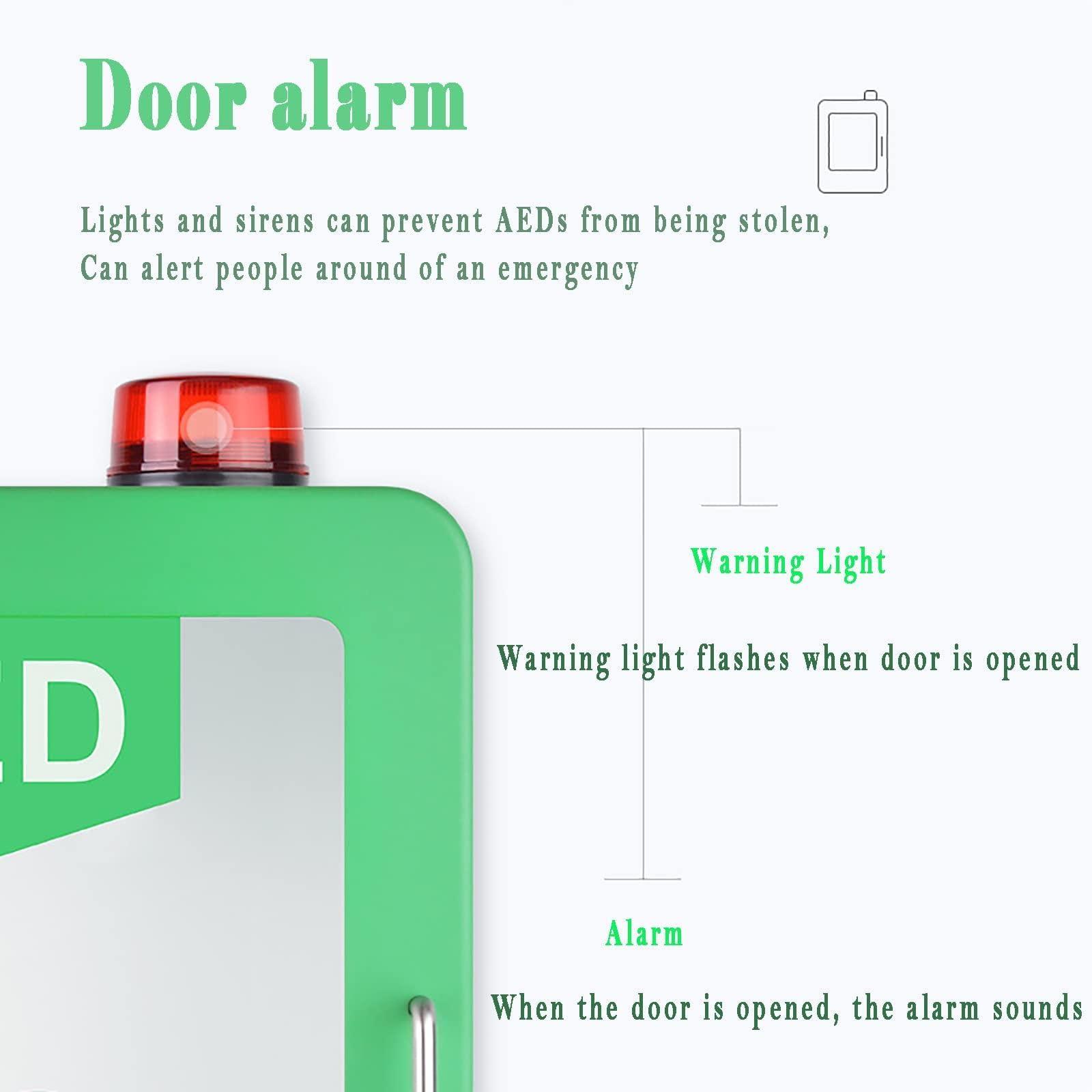 Cassetta di pronto soccorso, Armadietto for defibrillatore semiautomatico esterno (DAE), contenitore a parete con allarme, luce di emergenza, design con angoli arrotondati for casa e ufficio.