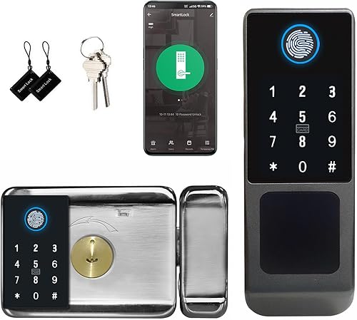 EIYSIE Cerradura de puerta inteligente WiFi, cerradura de huellas dactilares de doble cara, cerradura de puerta de entrada sin llave con teclado,