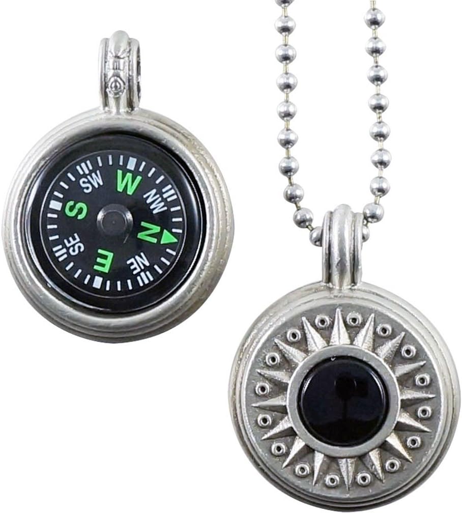Compass Rose with Black Onyx Compass Pendant Necklace