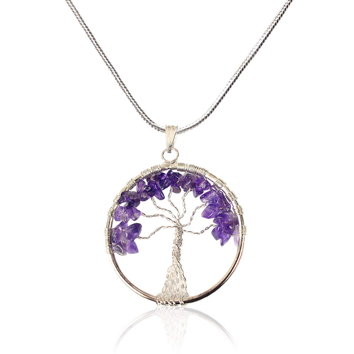 Amethyst Pendant Crystal Stone Tree of Life Pendant Locket for Reiki Healing and Crystal Healing Stone Pendent-image-1