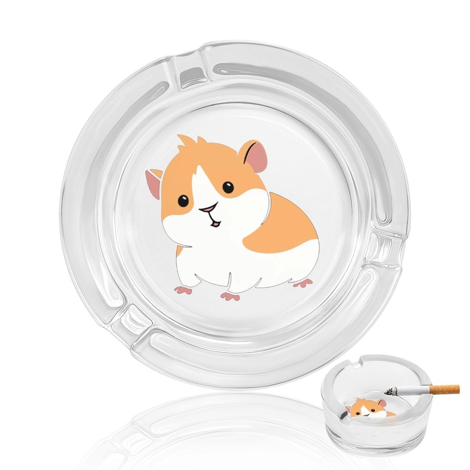 Cute Guinea Pigs Ashtray Portable Round Glass Outdoor Ash Tray for Home Office Garden Pub
