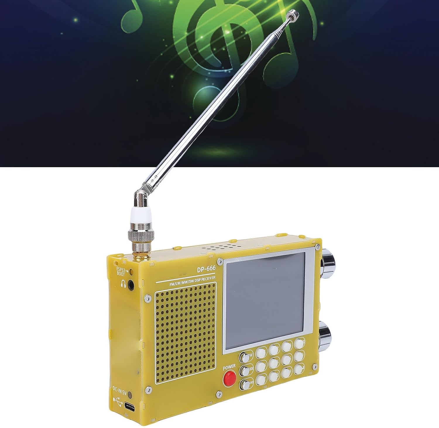 fosa SDR Radio with TEF6686 & ESP32, Open Source Full Band Receiver with RDS, 2.8" Touch Screen, 5000mAh Battery for Shortwave Radio Hobbyists (Yellow)