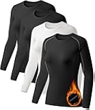 4 Pack Women's Thermal Shirts Fleece Lined Athletic Tops Long Sleeve Compression Workout Baselayer for Cold Weather
