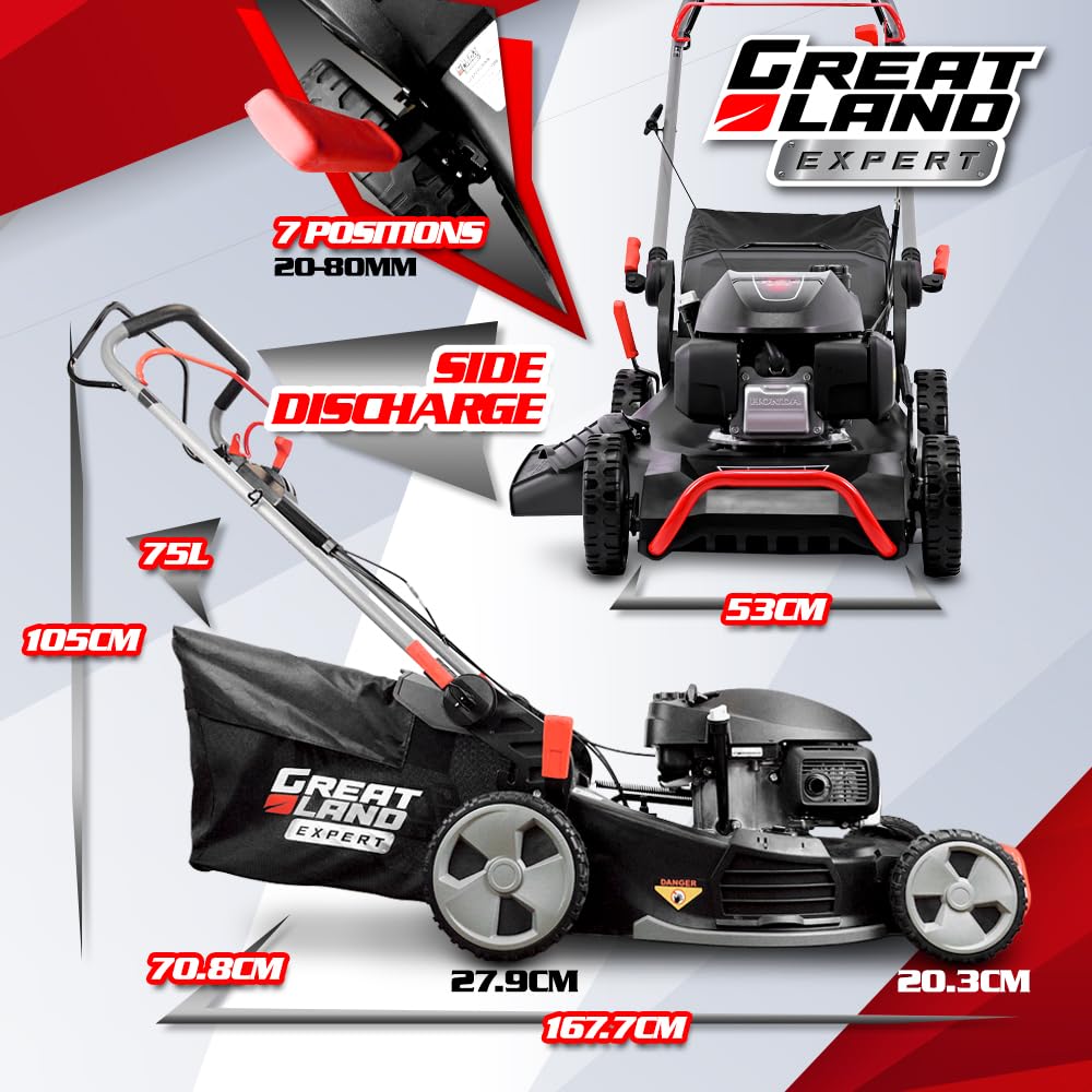 Tondeuse Thermique tractée 202CC avec Moteur Honda, Mulching, éjection latérale et Vitesse Variable.