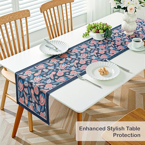 Image of Heart Home Velvet 13x72 Inch Table Runner for Home Decor | 6 Seater Dining Table Place Mat Elegant Soft Feel /Machine Washable | Pyramid 1235 - Navy Blue