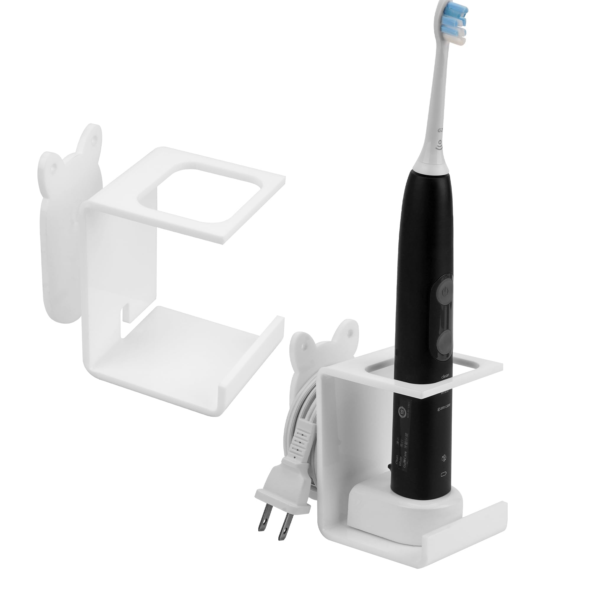 Luexbox White 2Pack Wall Mounted Toothbrush Holder, Cord Organizer Holds 1 Chargers, Self Adhesive Electric Toothbrush Stand For Bathroom, Medicine Cabinet, Dorm (White 2Pack)