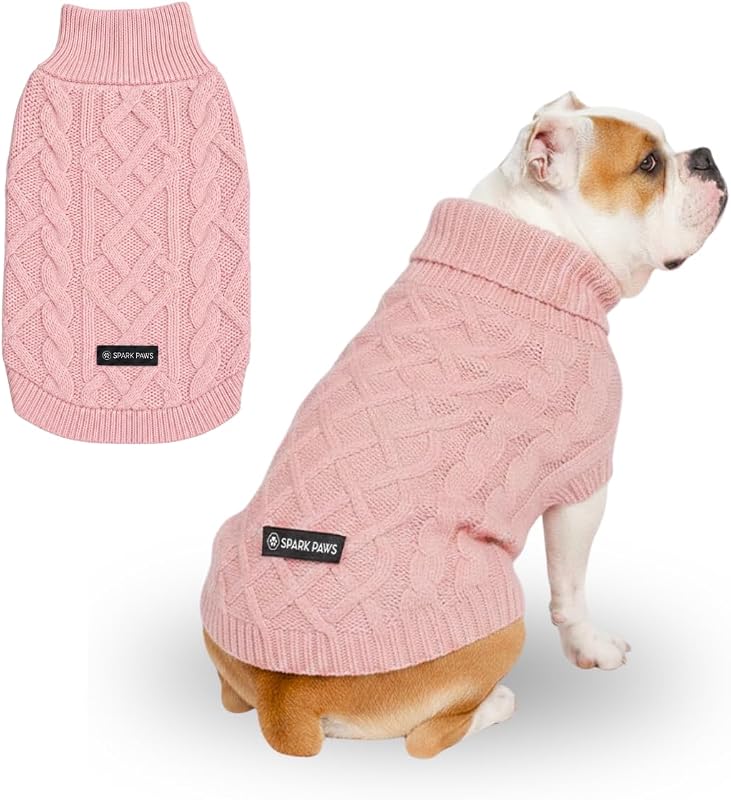 Casaco de Tricô para Cães Spark Paws com Gola, Punhos e Barra Canelados – Tamanho S a 4XL