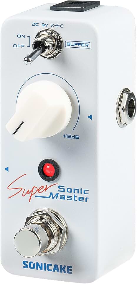 SONICAKE Pedal Clean Boost com Buffer e Ganho de +12Db, Mini Pedal de Efeitos Pure Boost para Guitarra e Baixo - Sonic Super Master