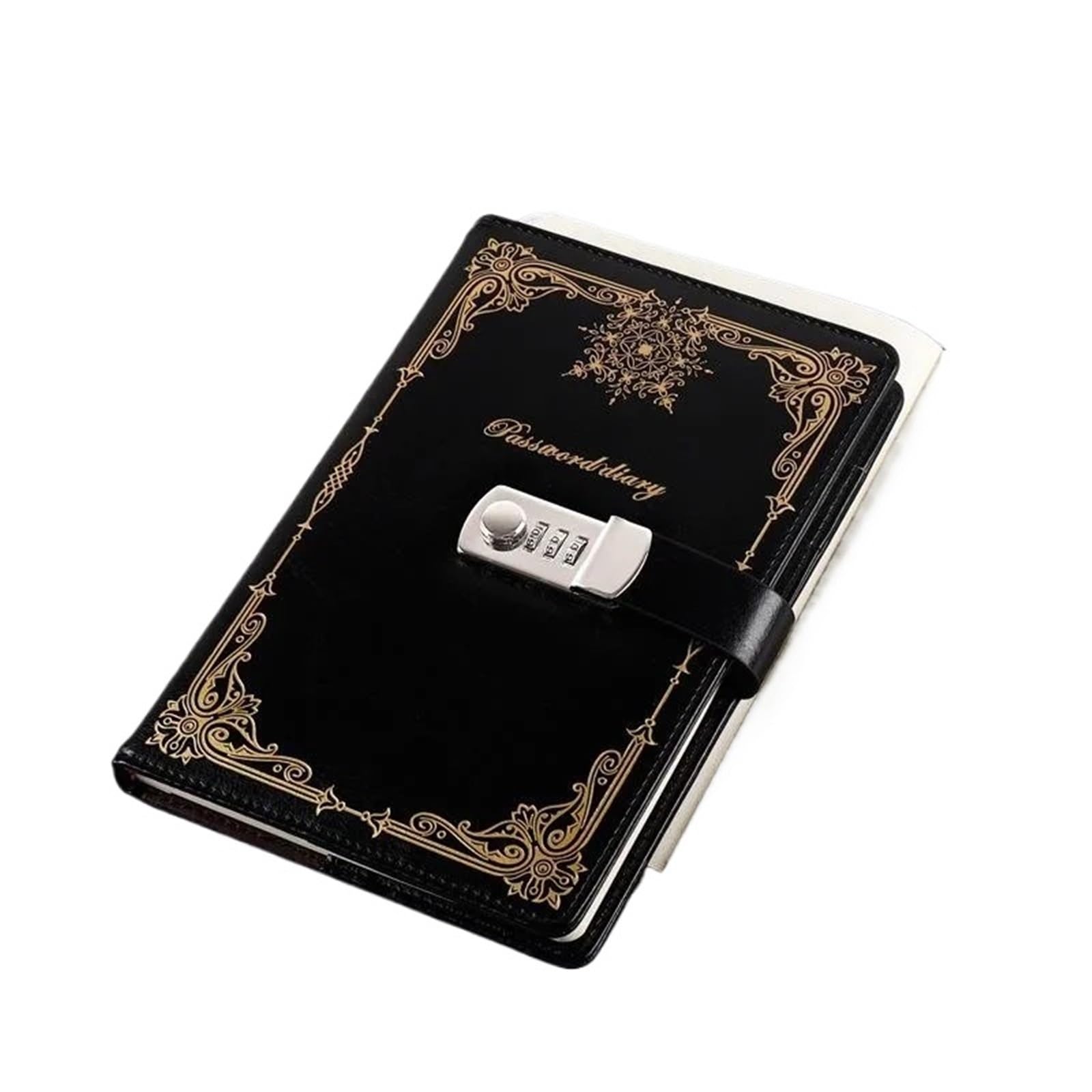 Diario Con Candado Libro con contraseña creativo A5, papelería, diario Personal, cuaderno Vintage con cerradura, suministros escolares y de oficina, cuadernos y diarios(Black)