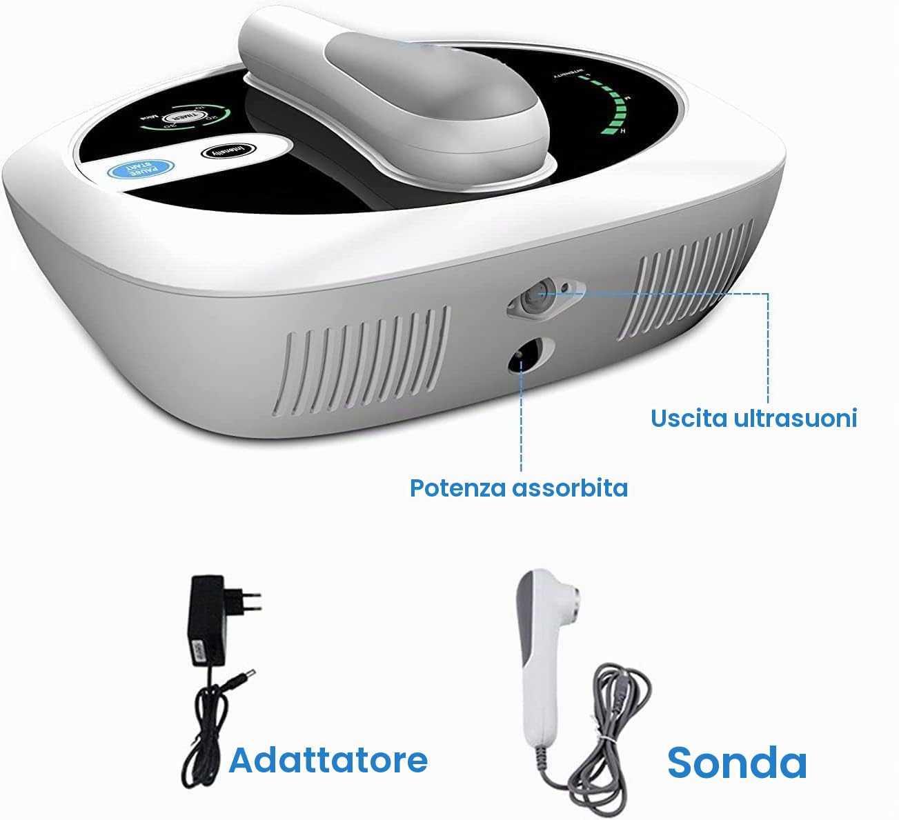 AK-CS-02 Apparecchio per fisioterapia, massaggiatore ad ultrasuoni per alleviare dolori muscolari e articolari, con 3 livelli di intensità e timer (10/20/30 min)