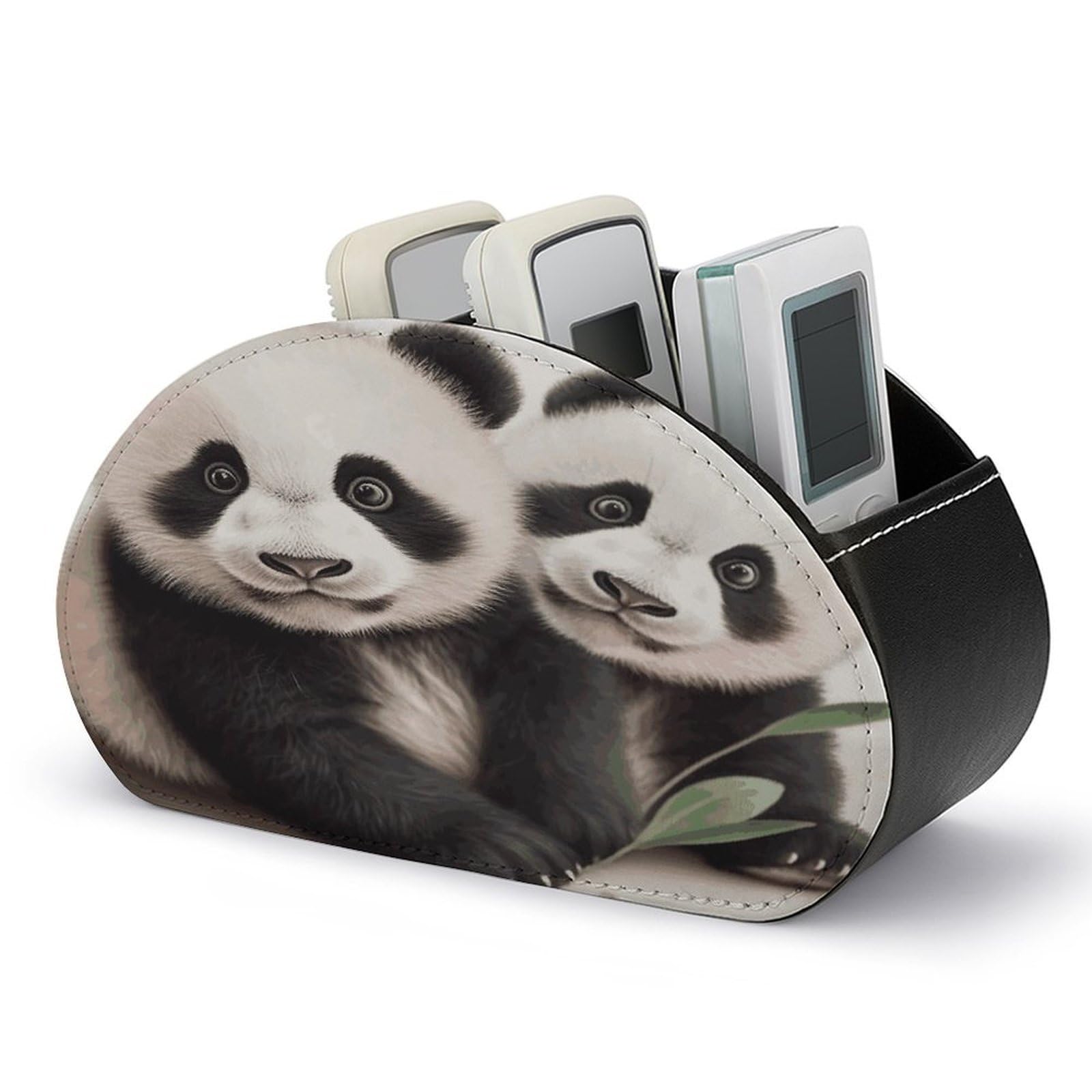 FekiLoot Baby Pandas Remote Control Holder with 5 Compartments Remote Organizer Caddy for Table TV Remote Caddy Storage Box/Tray Fits Media Controllers Office Supplies