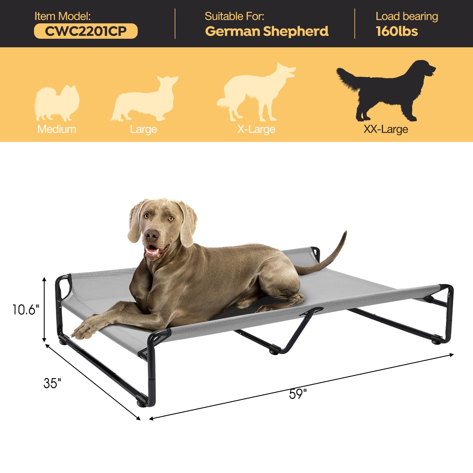 veehoo Origineel verkoelend verhoogd hondenbed, outdoor verhoogd hondenbed voor grote honden, draagbaar staand huisdierbed met wasbaar ademend gaas, antislipvoeten voor binnen en buiten, XX-Large