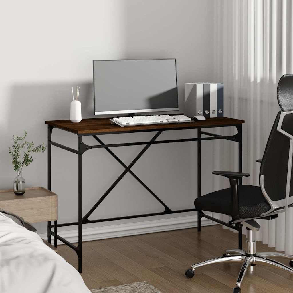 Escritorio marrón con aspecto de roble y hierro, 100 x 50 x 75 cm, mesa de oficina estable con amplia superficie de trabajo para oficina en casa, oficina, estudio y juegos