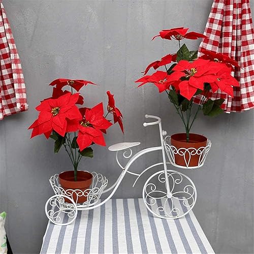 Miniatura 7 de 2 flores artificiales de Navidad de terciopelo de 7 cabezas, flores de nochebuena falsas, adornos florales de seda y 1 guirnalda de flores