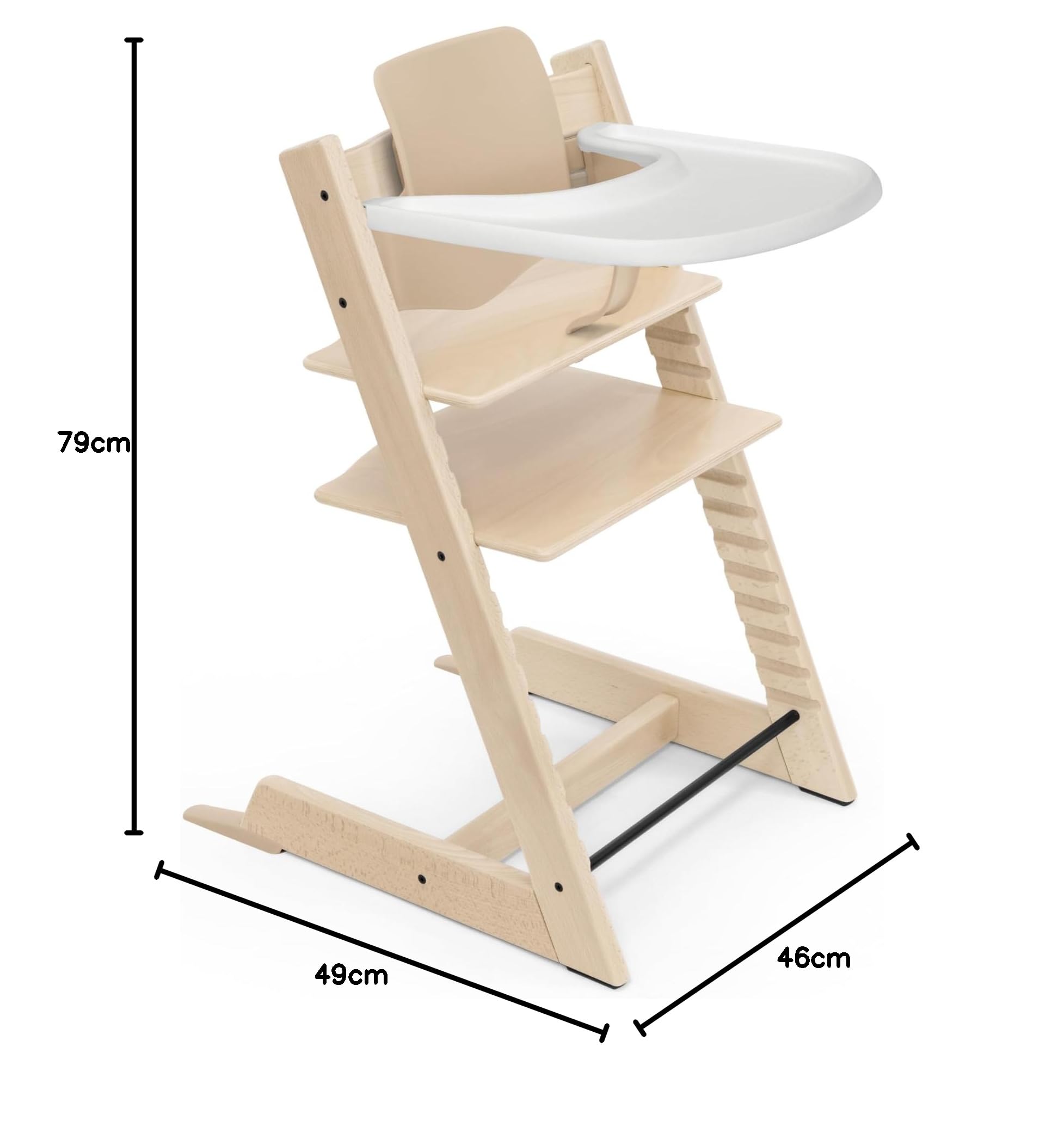 Seggiolone Stokke Tripp Trapp (Natural) con vassoio Stokke (White) - Include sedia Tripp Trapp e Baby Set 2 per bambini da 6 a 36 mesi - Regolabile e facile da pulire