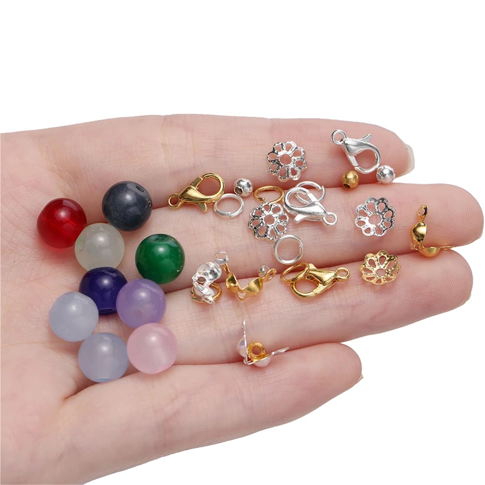 Schmuck Selber Machen Set 450–1300 Stück 8 mm Glasperlen aus Jadeimitat mit Karabinerverschluss, Perlenkappen, Metallschmuck-Sets for selbstgemachte Armbänder und Halsketten(Color 2)
