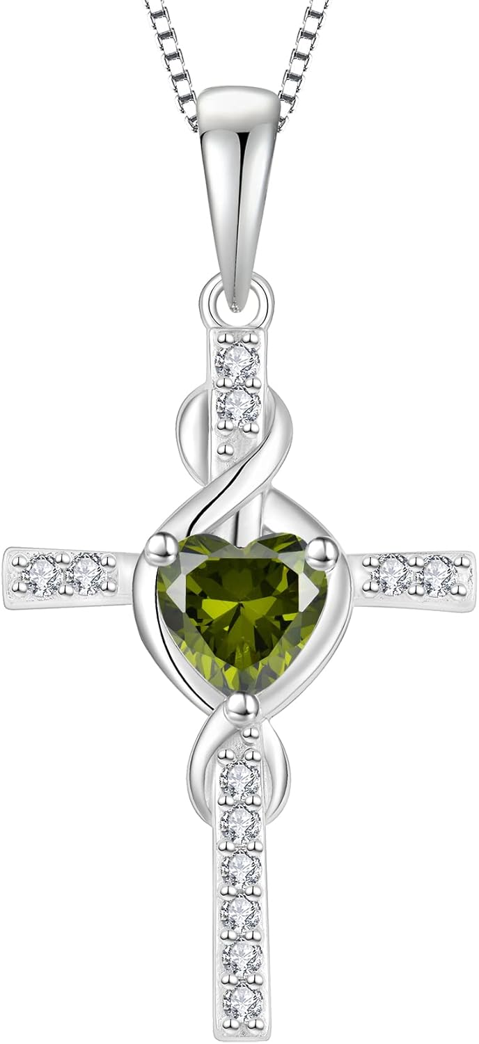 Infinity Cross Necklace for Women 925 Sterling Silver Christian Religious Crucifix Pendant Birthstone Jewelry Gifts for Her