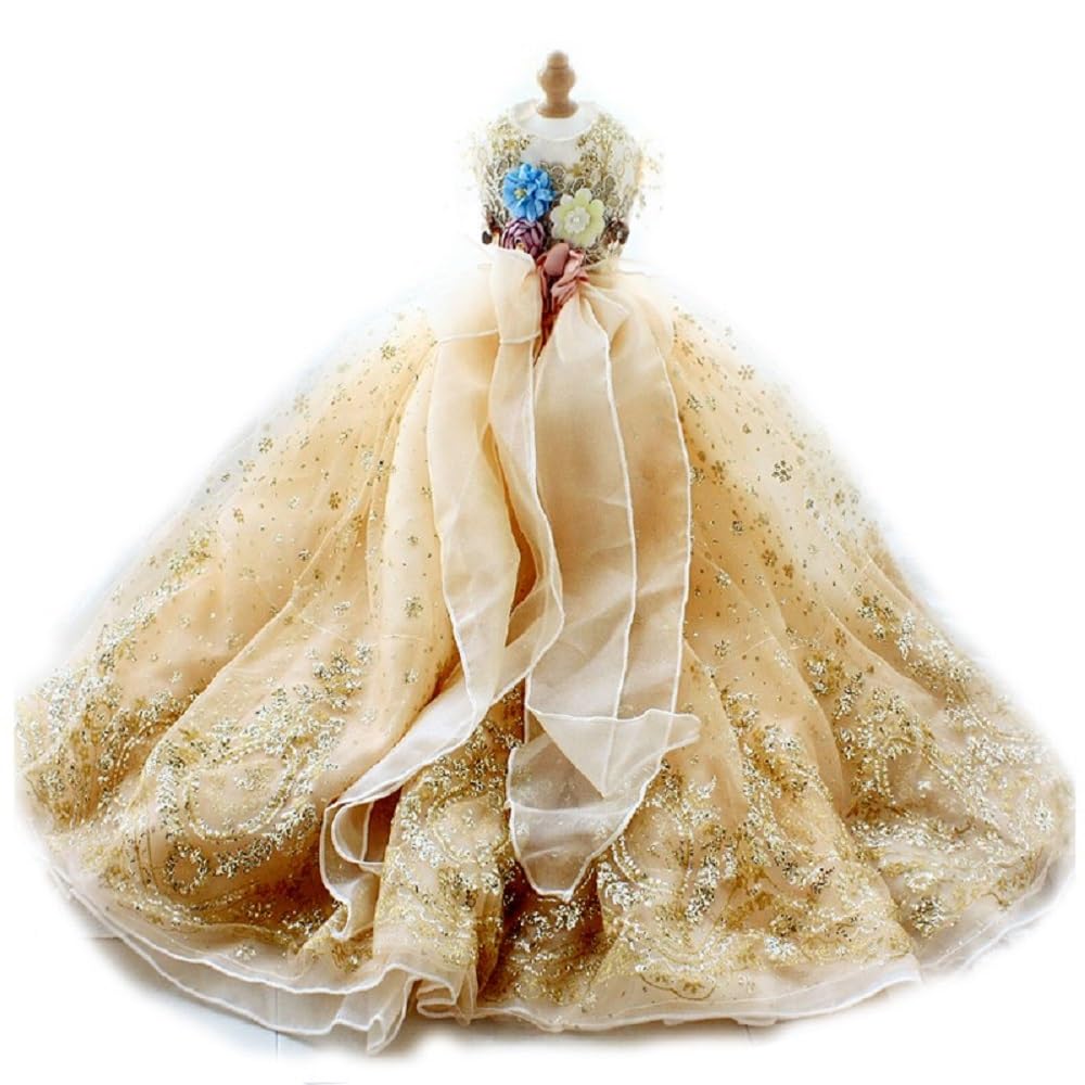 JaneFurFashion Handmade Luxurious Floral Lace Dog Gown Gold Glitter Pet Supplies Princess Dress Perfect Weddings Parties and Special Events Lightweight Tulle Fabric Ideal for Spring and Summer (XL)