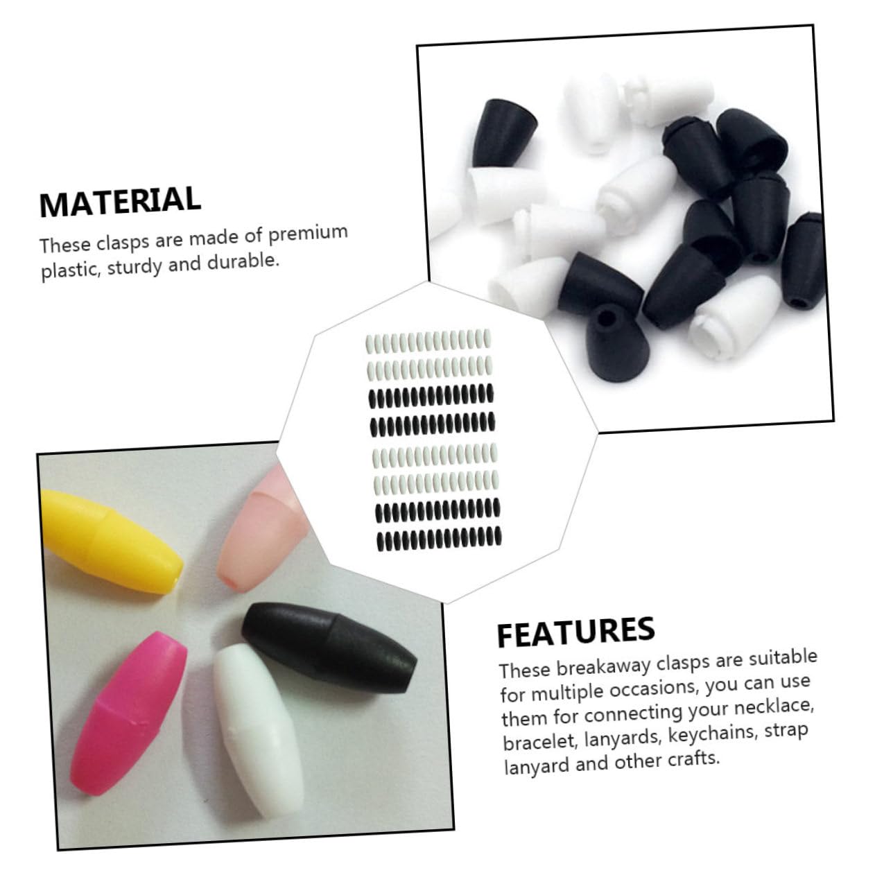 Angoily 700 Piezas Conectores de Cuerda de Plástico Clips de Seguridad Deslizantes para Lanyards Pulseras y Manualidades Negros