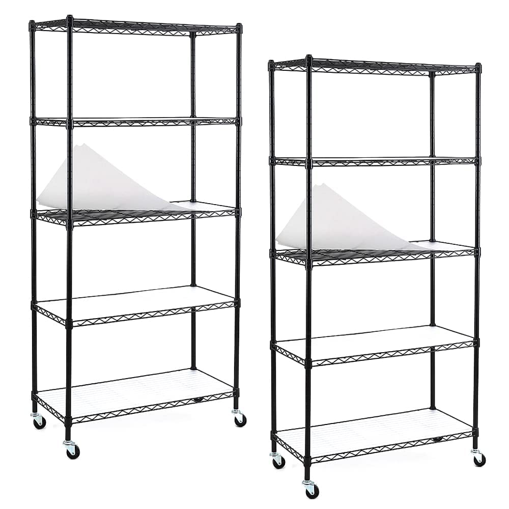 EFINE 2-Pack 5-Shelf Shelving Units and Storage on Wheels with Shelf Liners Set of 5, NSF Certified, Adjustable Carbon Steel Wire Shelving Unit Rack for Garage, Kitchen, Office(63H X 30W X 14D)