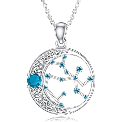 Zodiac Constellation Necklace with Birthstone,925 Sterling Silver Horoscope Astrolo...
