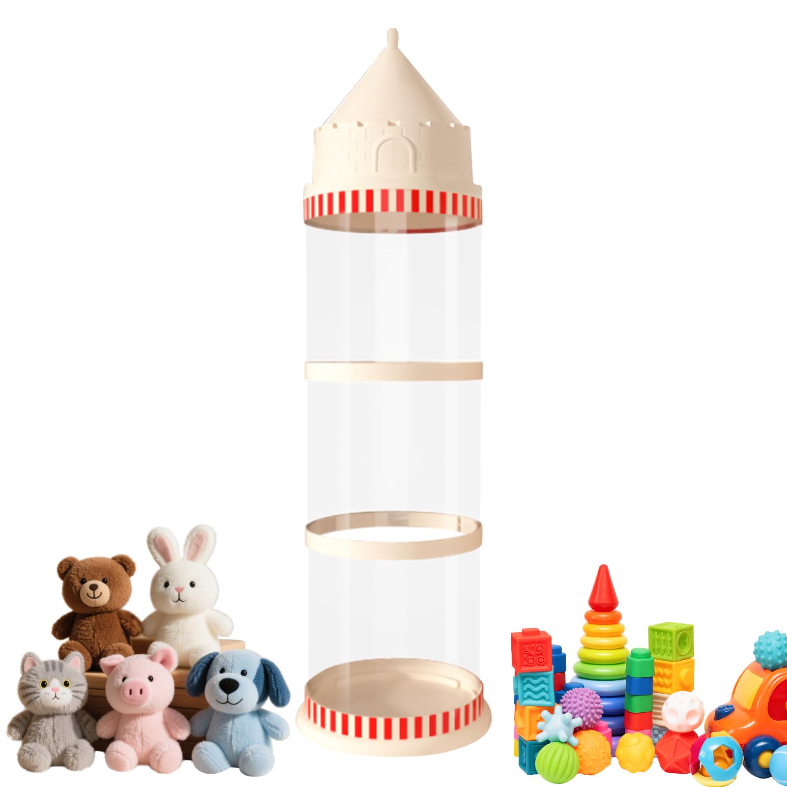 Tubo Contenitore per Peluche,Organizzatore Trasparente Giocattoli Bambini - Tubo Giocattolo Decorativo A Castello Antipolvere Per Aula Soggiorno Camera Dei Bambini Stanza Dei Giochi