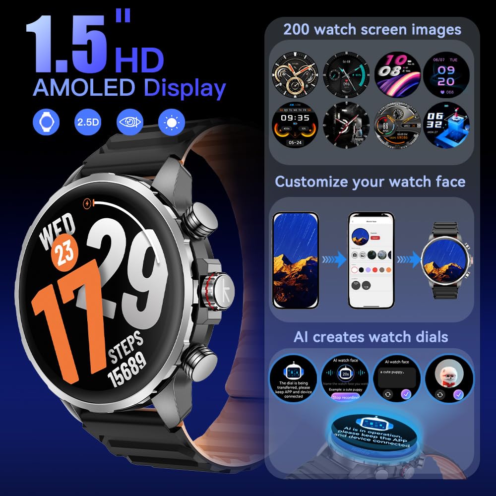 Kieslect Smartwatch Kr 3 Black 47mm, 1.5" AMOLED HD, GPS, Bluetooth Call &  Text, 178 Sports Modes, Health, Fitness & Sleep Tracker, 5ATM Waterproof  Fit Men and Women: Buy Online at Best