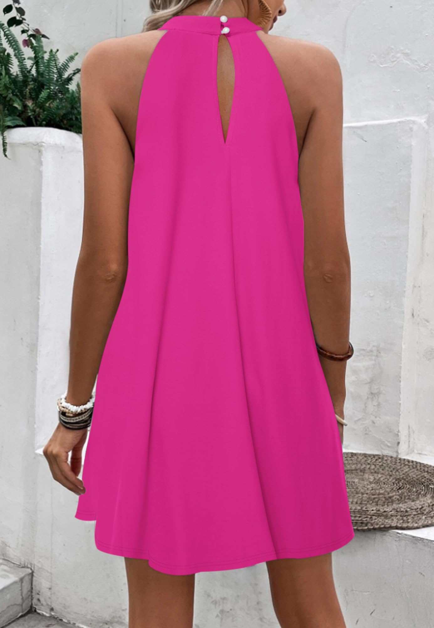 WNEEDU Abito Donna Estivo Vestito Spiaggia Senza Maniche Abito Cort Casual Collo Sospeso Copricostume