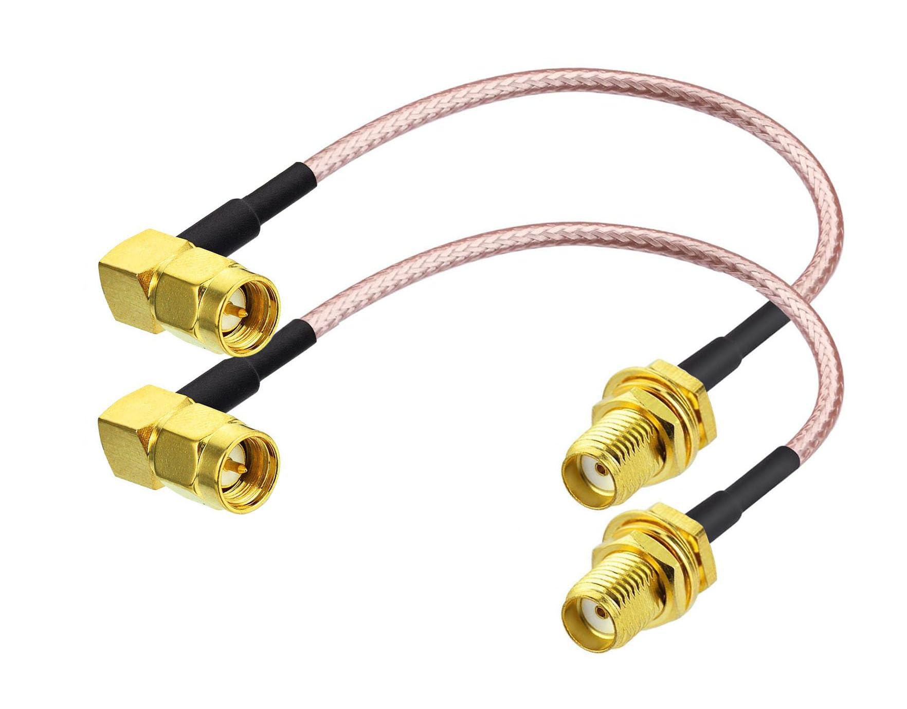 DHT Electronics 2-Pack RF coaxial Coax Assembly FPV Antenna Extension Cable SMA Female to SMA Male Right Angle 6''