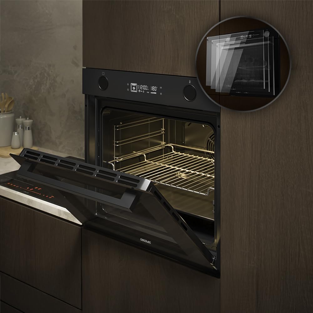 Cecotec Forno Multifunzione da Incasso - Air Fryer Bolero Hexa Af326000 Glass Black A. 2800W, 73L, 12 Funzioni, Basso Consumo, Steam Base XXL, Steam Assist, Steam Easyclean, Pizza Master, Modalità Eco