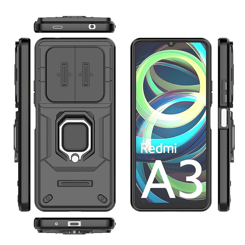 Image of TPU+PC Camshield Pro Case With Slide Camera Protection And Ring Stand Bumper Back Case Cover For Xiaomi Redmi A3 / A3X / Poco C61 (Black)