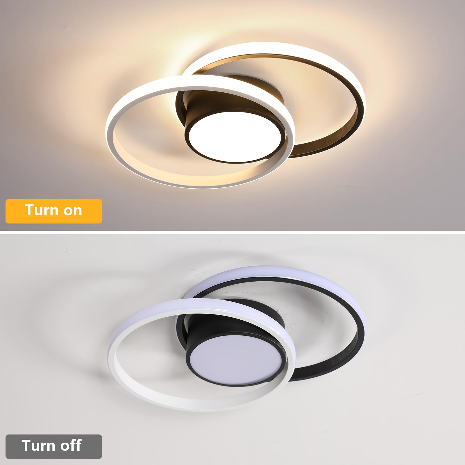 Comely Lampa sufitowa LED, okrągła lampa sufitowa 42W, nowoczesna lampa do przedpokoju, łazienki, kuchni, salonu, naturalne światło 4500K, średnica 40 cm, czarna i biała