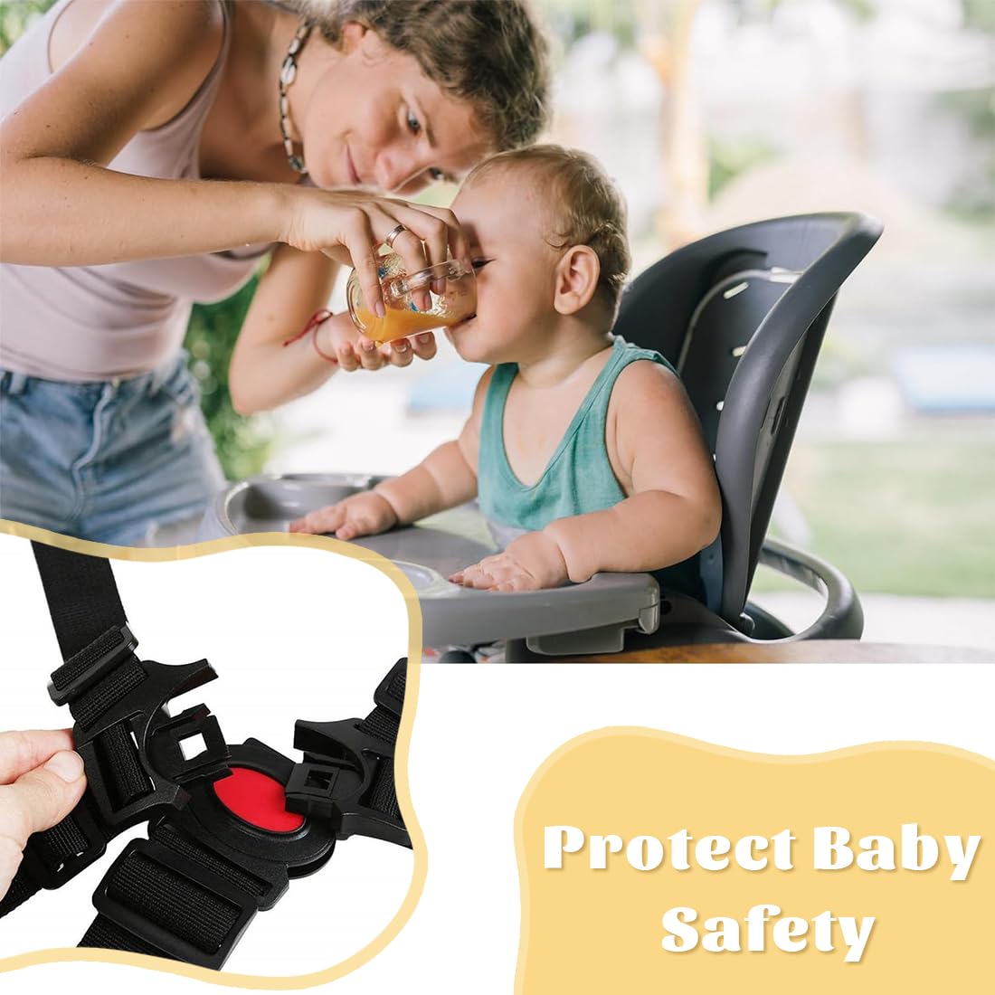 Cinture Universali per Seggiolone Cinghie per Seggiolone a 5 Punti, Regolabile Cintura di Sicurezza per Bambini per Seggiolino Cinghie Passeggini per Bambini, Nero