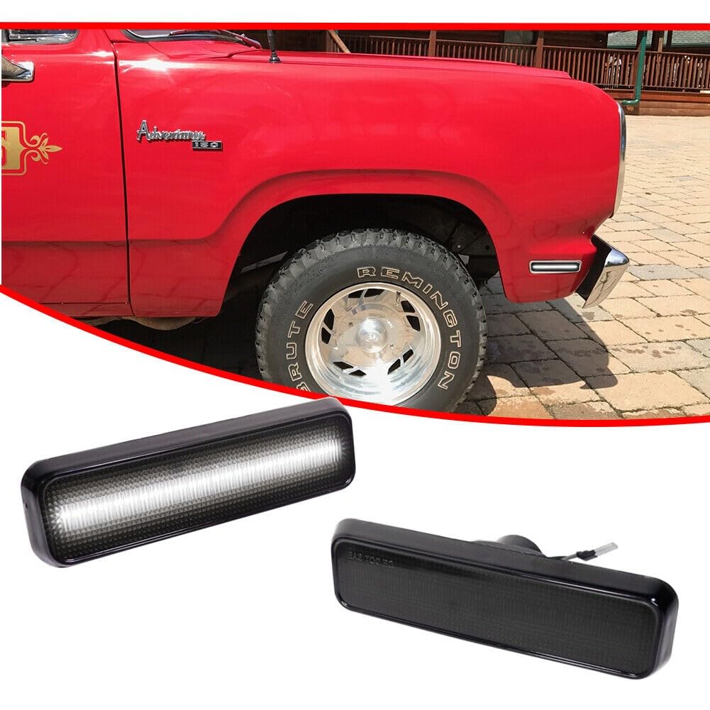 Momtlck Smoked Front Side Marker Lights Black ABS Housing Bulbs 1972-1993 1974-1993 for Dodge for Ramcharger for D100 for D150 for D200 for D250 for D300 for D350 W5W (168)-Bulb Shape Code