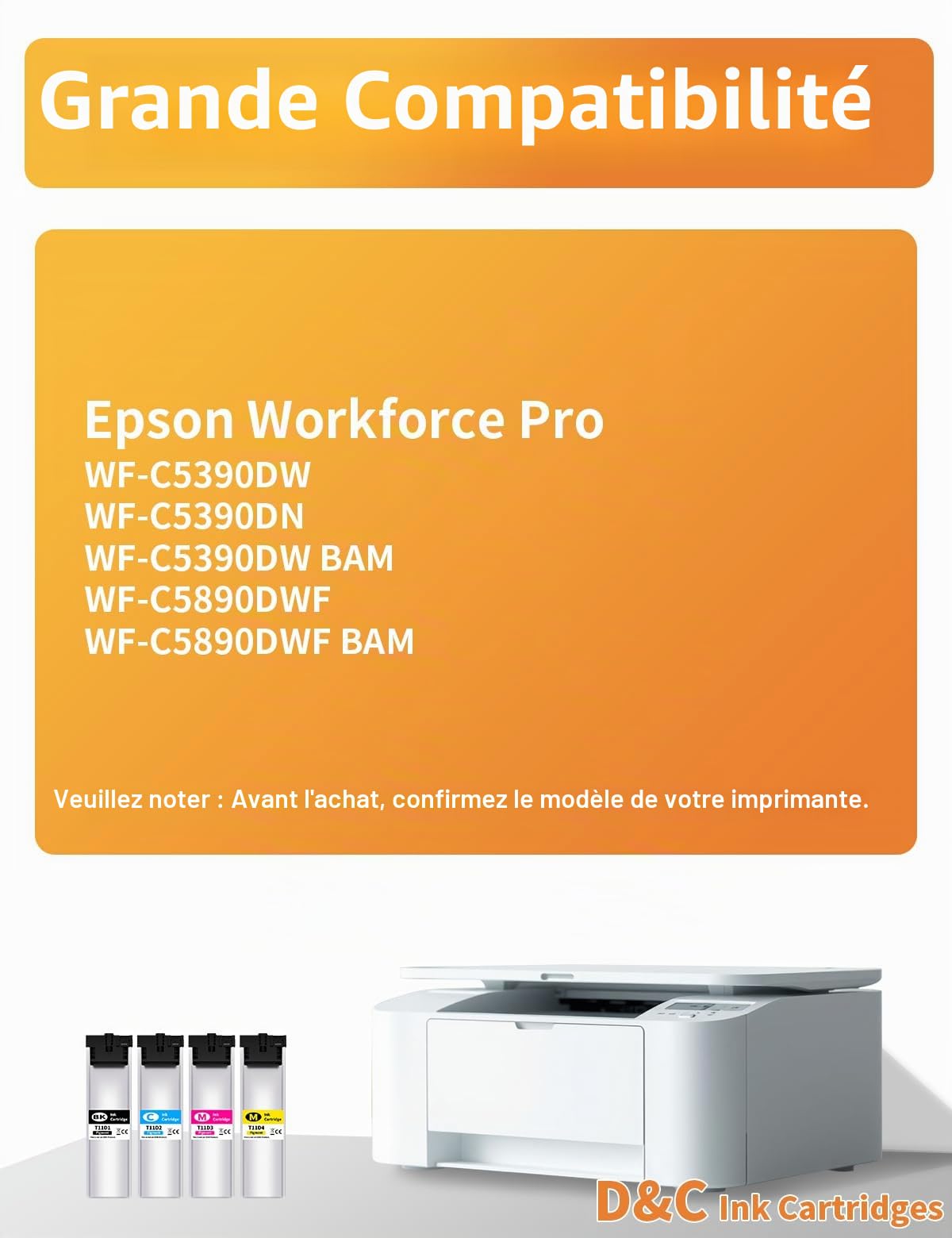 D&C T11D1-T11D4 Cartouches d'encre pour Cartouches Epson T11D1 T11D2 T11D3 T11D4 avec Epson Workforce Pro WF-C5390DW, WF-C5390DN, WF-C5390DW BAM, WF-C5890DWF, WF-C5890DWF BAM (Lot de 4)
