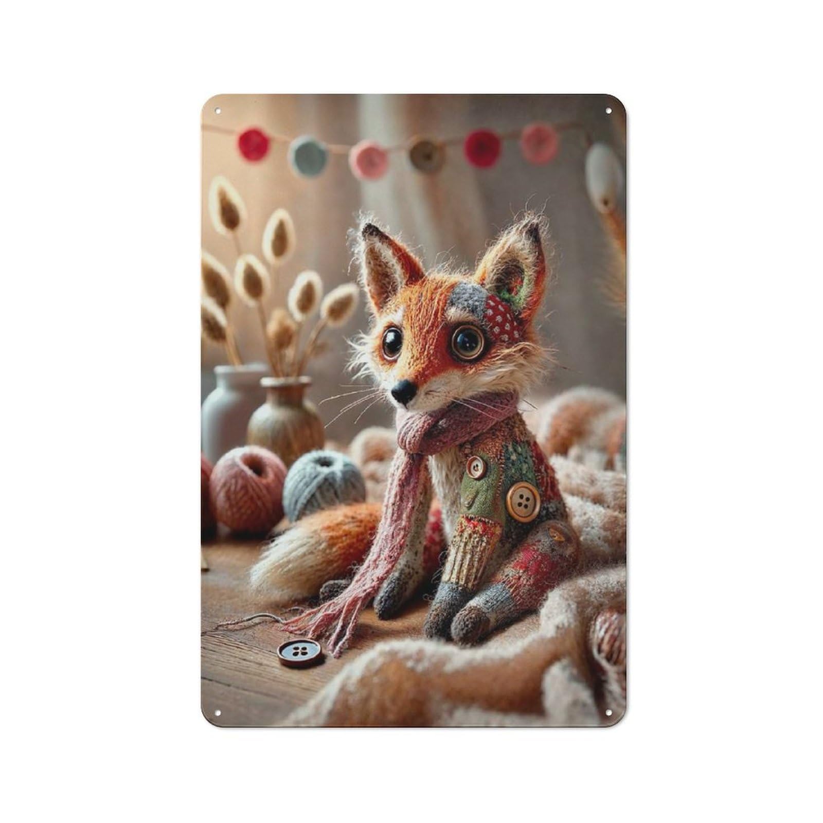 Patchwork Fox Toy Printed Metal Sign 30x20cm for Café Or Home Bar, for Kitchen And Home Bar Decor, for Cafés, Pubs And Restaurants