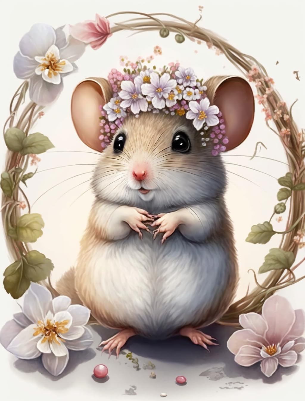 Snuqevc Wreath Mouse Diamond Painting, 5D Adult Diamond Painting Kits, DIY Full Diamond Cross Stitch Cute Animal Art Painted Crystal Painting, Room