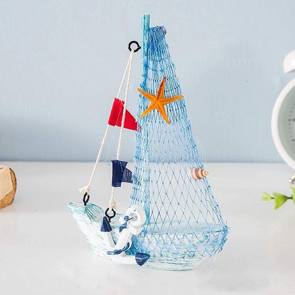 YATUOPNG Home Accessories Ornaments-Marine Nautical Wooden Blue Sailboat Ornaments Mediterranean Style Ship Statues Crafts Gifts Party Furnishings(Blue)