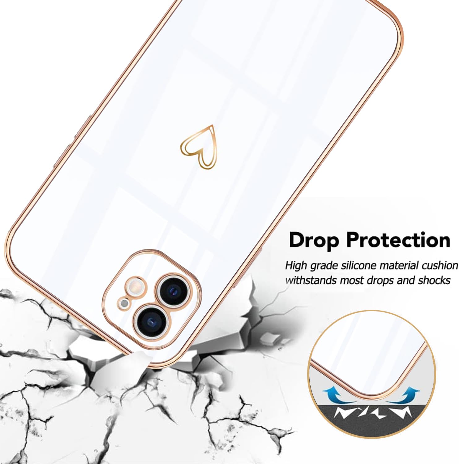 Lonrapa 2 Pezzi Cover per iPhone XR Colori Amore Cuore Motivo Design Morbido Placcatura TPU Custodia per iPhone xr Specchio Silicone Antiurto Protettiva Case per Ragazze, Bianco e Blu