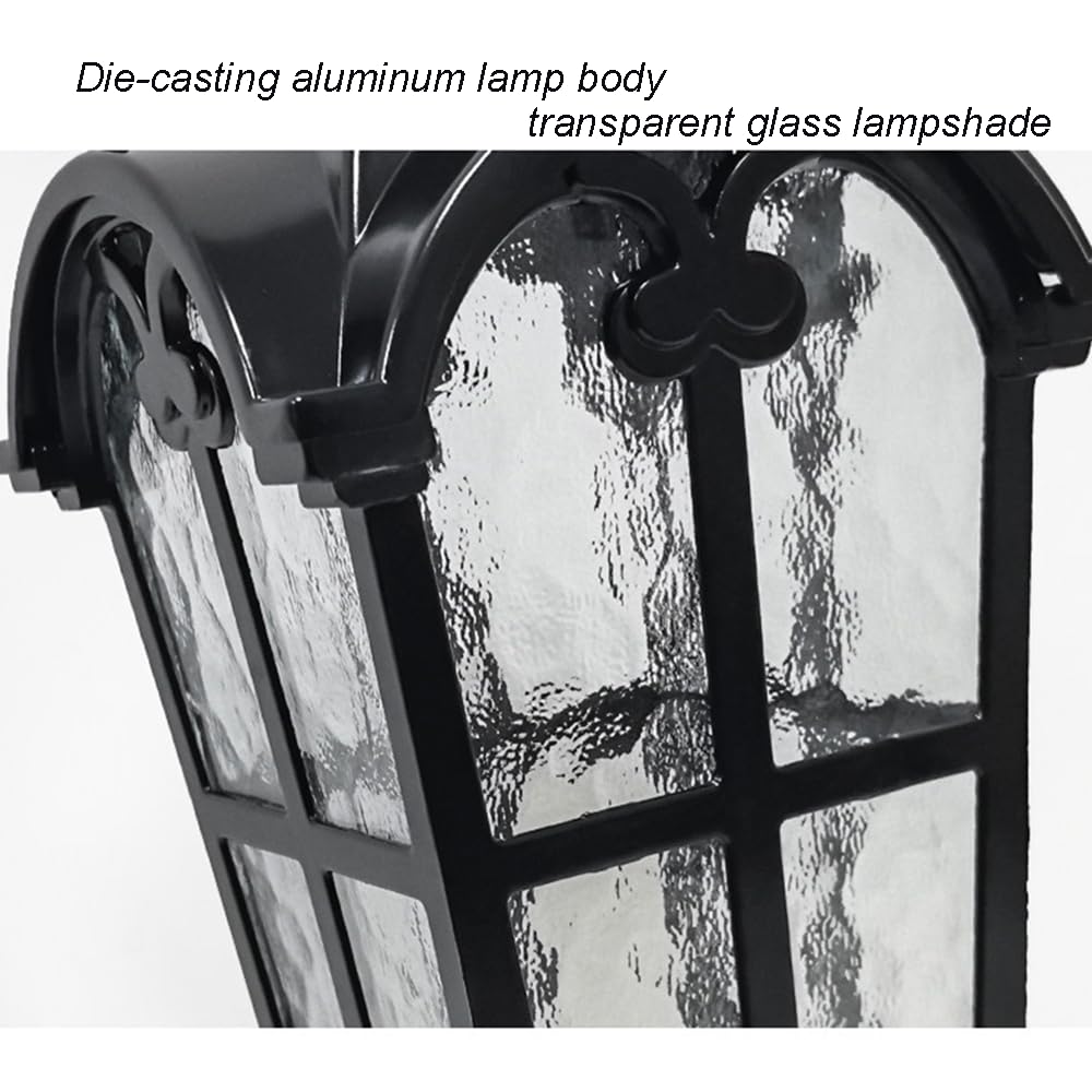 Lampa słoneczna do ogrodzenia ściennego górne czarne oświetlenie zewnętrzne do słupków tarasowych i ogrodowych Lampa solarna na filarze Vintage latarnia ogrodowa ze szkłem do dekoracji