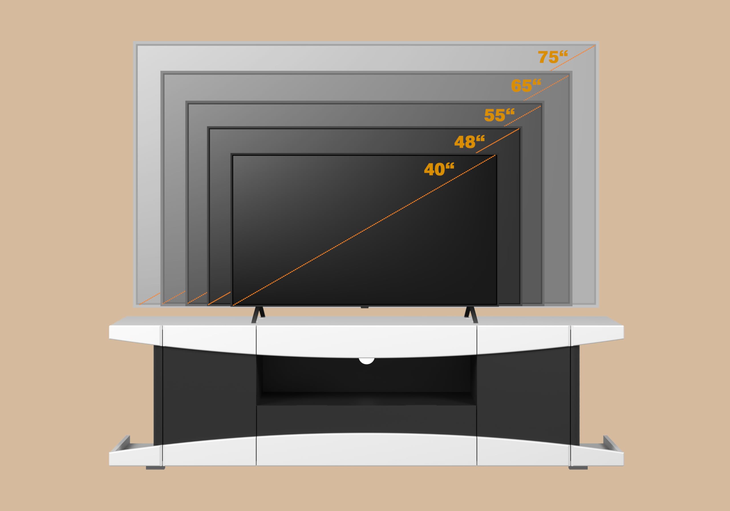 TV-Lowboard LevelUp Außen Weiß & Schwarz Matt Lack · B 180 x H 52 cm