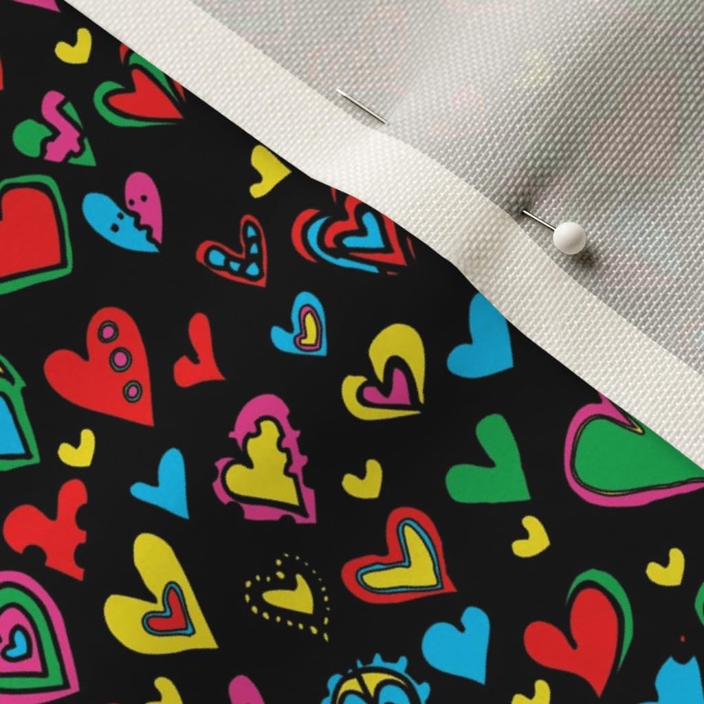 Spoonflower Fabric - Hearts Black Love Red Green Kids Whimsical Printed on Upholstery Velvet Fabric Fat Quarter - Upholstery Home Decor Bottomweight Apparel