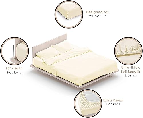 Miniatura 4 de Giza - Sábanas de algodón divididas tamaño King, sábanas de algodón Giza divididas tamaño King, 100% algodón Giza de fibra larga, juego de sábanas